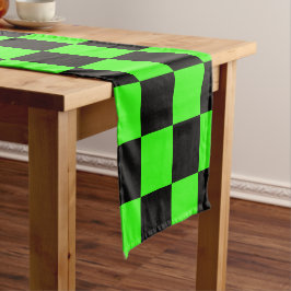 Neon Groen Zwart Geruite Checkerboard  Korte Tafelloper
