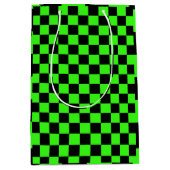 Neon Groen Zwart Geruite Checkerboard Medium Cadeauzakje (Voorkant)
