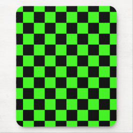 Neon Groen Zwart Geruite Checkerboard  Muismat