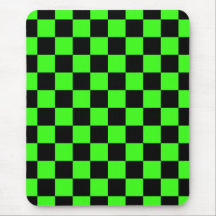 Neon Groen Zwart Geruite Checkerboard  Muismat