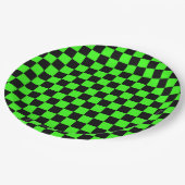 Neon Groen Zwart Geruite Checkerboard  Papieren Bordje (Gekanteld)