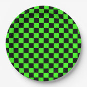 Neon Groen Zwart Geruite Checkerboard  Papieren Bordje (Voorkant)