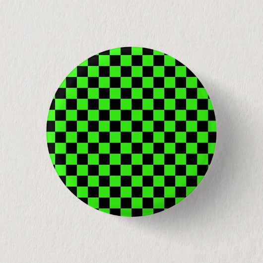 Neon Groen Zwart Geruite Checkerboard  Ronde Button 3,2 Cm (Voorkant)