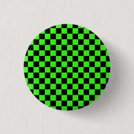 Neon Groen Zwart Geruite Checkerboard  Ronde Button 3,2 Cm