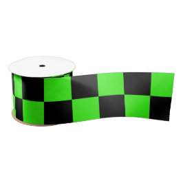 Neon Groen Zwart Geruite Checkerboard  Satijnen Lint