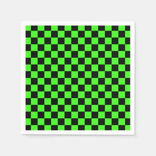 Neon Groen Zwart Geruite Checkerboard Servet (Voorkant)