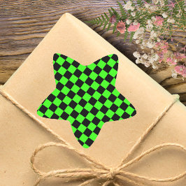 Neon Groen Zwart Geruite Checkerboard  Ster Sticker