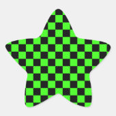 Neon Groen Zwart Geruite Checkerboard  Ster Sticker (Voorkant)