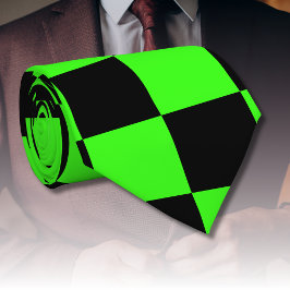 Neon Groen Zwart Geruite Checkerboard  Stropdas