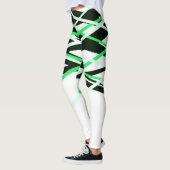 Neon Groen Zwart Wit Strepen Geometrisch Leggings (Links)