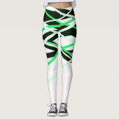 Neon Groen Zwart Wit Strepen Geometrisch Leggings (Voorkant)