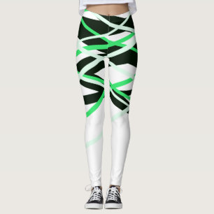 Neon Groen Zwart Wit Strepen Geometrisch Leggings