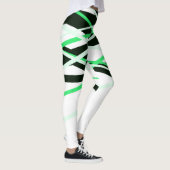Neon Groen Zwart Wit Strepen Geometrisch Leggings (Rechts)