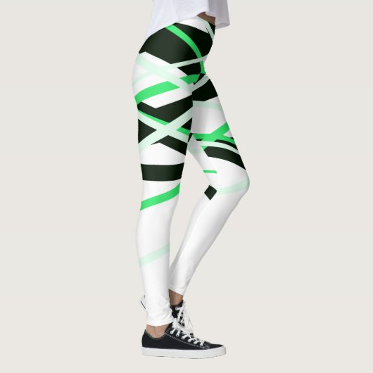 Neon Groen Zwart Wit Strepen Geometrisch Leggings (Rechts)