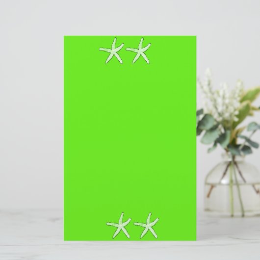 Neon Groene Achtergrond Starfish Seastars Beach 20 Briefpapier (Staand voorkant)