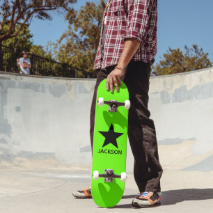 Neon groene achtergrond Zwarte Ster Aangepast Persoonlijk Skateboard
