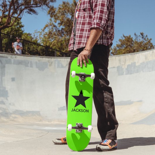 Neon groene achtergrond Zwarte Ster Aangepast Persoonlijk Skateboard (Buiten 2)