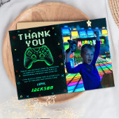 Neon Groene Arcade Videogame Verjaardag Foto Bedankkaart