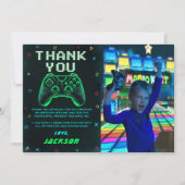 Neon Groene Arcade Videogame Verjaardag Foto Bedankkaart (Voorkant)