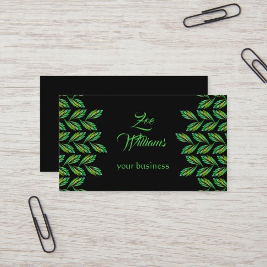 Neon groene bladeren - fractal kunst, modern visitekaartje (Voorkant / Achterkant in situ)