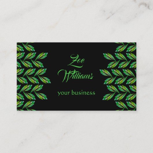 Neon groene bladeren - fractal kunst, modern visitekaartje (Voorkant)