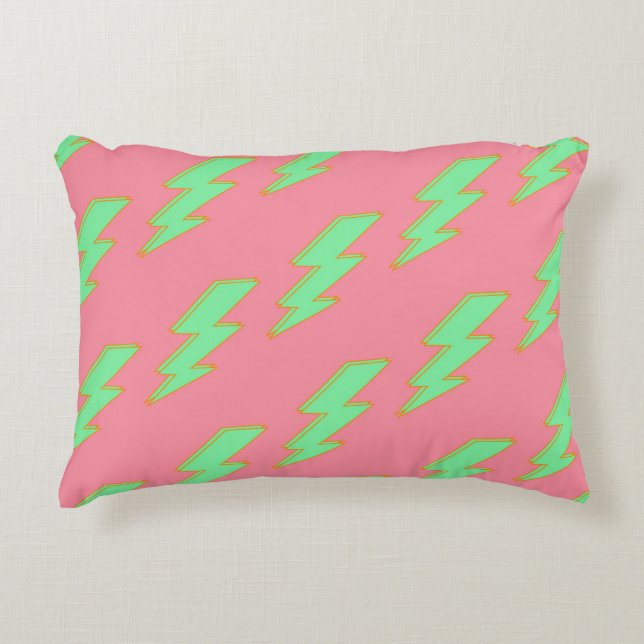 Neon Groene Bliksem Roze Achtergrond Y2K Patroon Accent Kussen (Voorkant)
