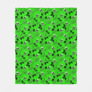 Neon groene bloem gotische schedel  fleece deken