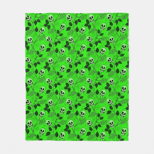 Neon groene bloem gotische schedel fleece deken (Voorkant)