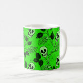 Neon groene bloem gotische schedel  koffiemok (Voorkant rechts)