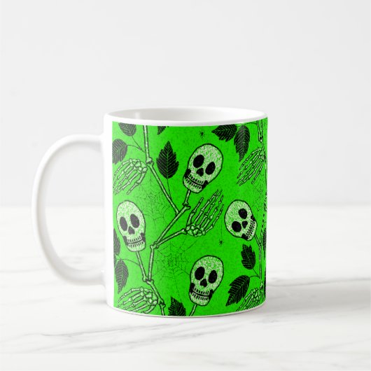 Neon groene bloem gotische schedel  koffiemok (Links)
