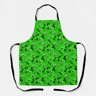 Neon groene bloem gotische schedel  schort