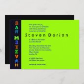 NEON GROENE BORDEN Bar Bat Mitswa Uitnodiging (Voorkant / Achterkant)