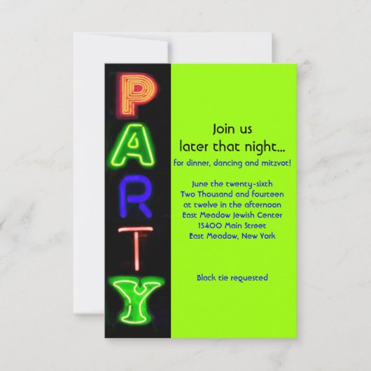 NEON GROENE BORDEN Bar Bat Mitzvah Party Kaart (Voorkant)