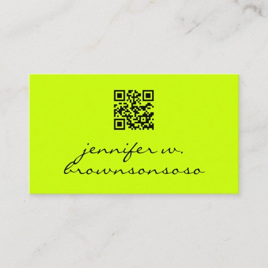 Neon groene eenvoudige qr-code visitekaartje (Voorkant)