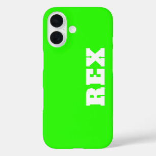 Neon Groene en Witte Moderne Naam Huisdier iPhone 16 Hoesje