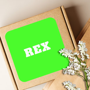 Neon Groene en Witte Moderne Naam Huisdier Vierkante Sticker