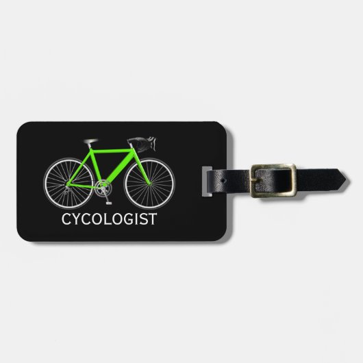 Neon groene fiets op zwart bagagelabel (Voorkant horizontaal)