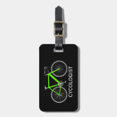 Neon groene fiets op zwart bagagelabel (Voorkant verticaal)