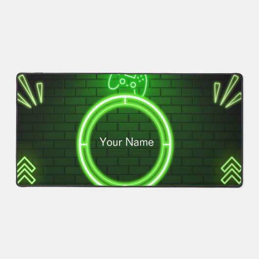 Neon groene gamingbureaumat met aangepaste naam vo bureaumat (Voorkant)