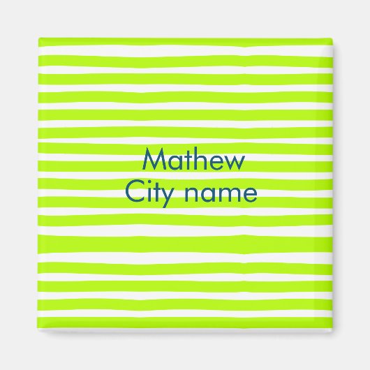 Neon groene gele retro strepen voegen naam citypla magneet (Voorkant)