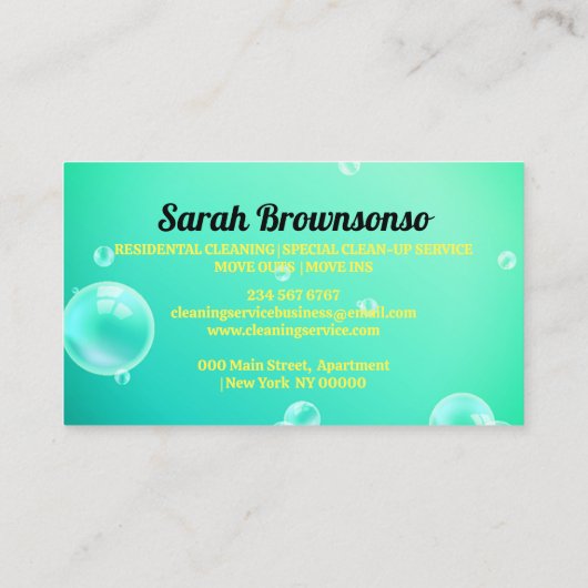Neon Groene Gele Schoonmakende Wasspray Visitekaartje (Achterkant)