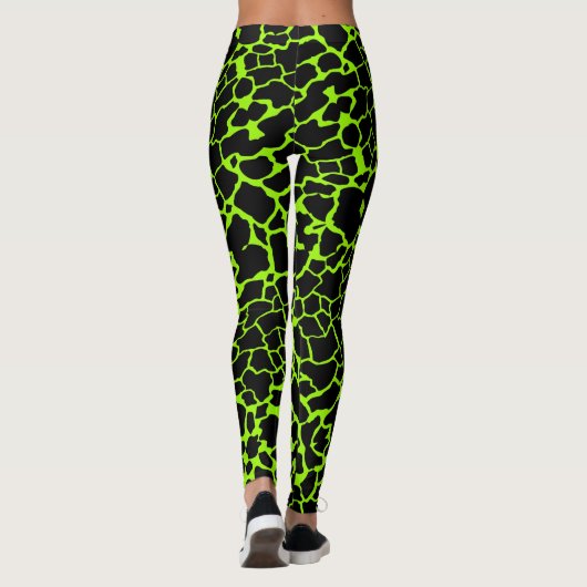 Neon Groene Giraffe vlekken Patroon Leggings (Achterkant)
