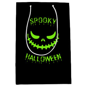 Neon groene griezelige gezicht trick-or-treat tas medium cadeauzakje