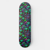 Neon Groene Hart en Paarse Bloemen Persoonlijk Skateboard (Voorkant)