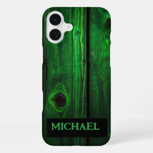 Neon groene houten moderne abstracte iPhone / iPad 16 Plus Hoesje