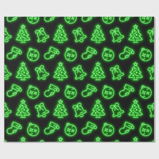 Neon Groene Kerstmis op Zwart Cadeaupapier