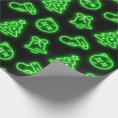 Neon Groene Kerstmis op Zwart Cadeaupapier (Hoek)