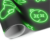 Neon Groene Kerstmis op Zwart Cadeaupapier (Rol Hoek)