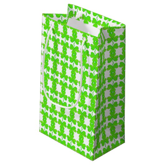 Neon Groene Klaver Patroon Gift Bag Klein Cadeauzakje (Achterkant Gekanteld)