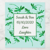 Neon Groene Libellen Label Wijn Etiket (Enkel label)